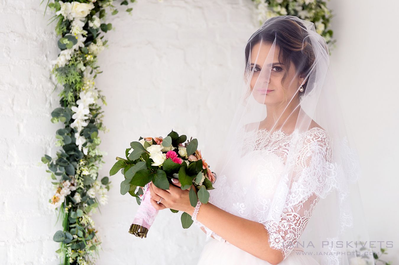 Wedding photo session in the studio the bride and groom